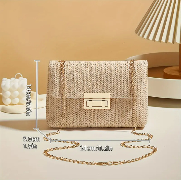 TB BHULAMTE Designer's Sweet Style Fashionable Straw Double-lock Single-shoulder Bag 2025 Summer New Trend Versatile Commuter Chain Crossbody Bag