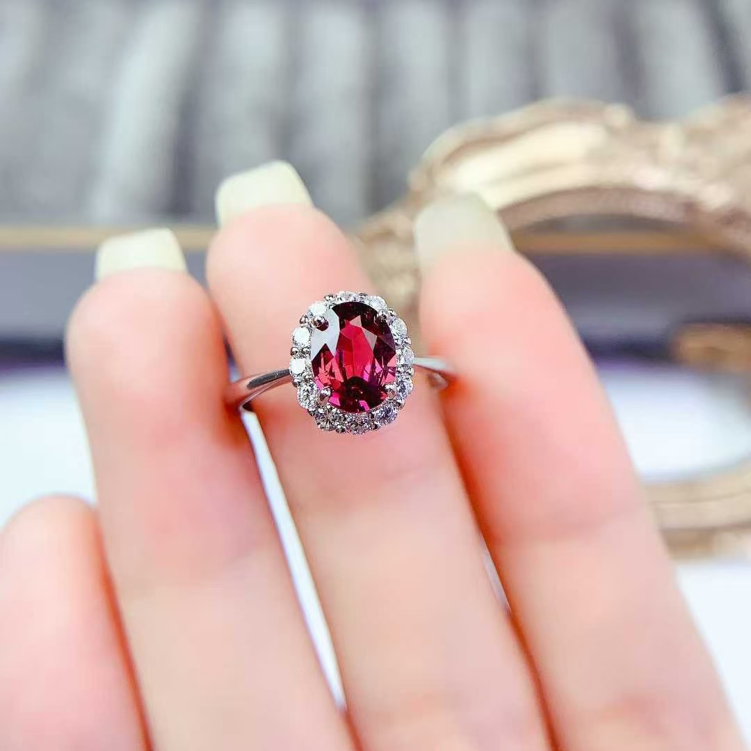 Sterling silver ring natural garnet ring 6mm*8mm 1ct pyrope garnet 925 silver jewelry with certificate