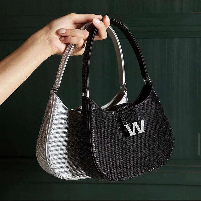 Fashion Simple Rhinestone Single Shoulder French Underarm Women Classic Mini Crescent Bag Wedding Handbag