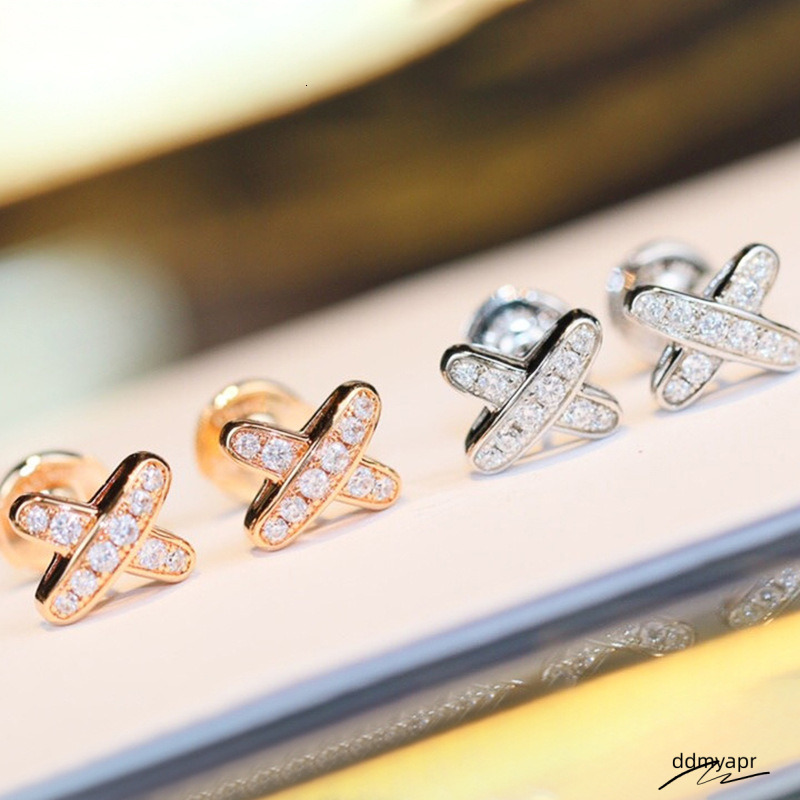2023 Simple Fashion Stud Earrings Jewelry Ddmyday Sterling Sier Fill Pave White Topaz CZ Dia Gemstones Party Handmade Women Cross Earring Rose Gold Gi