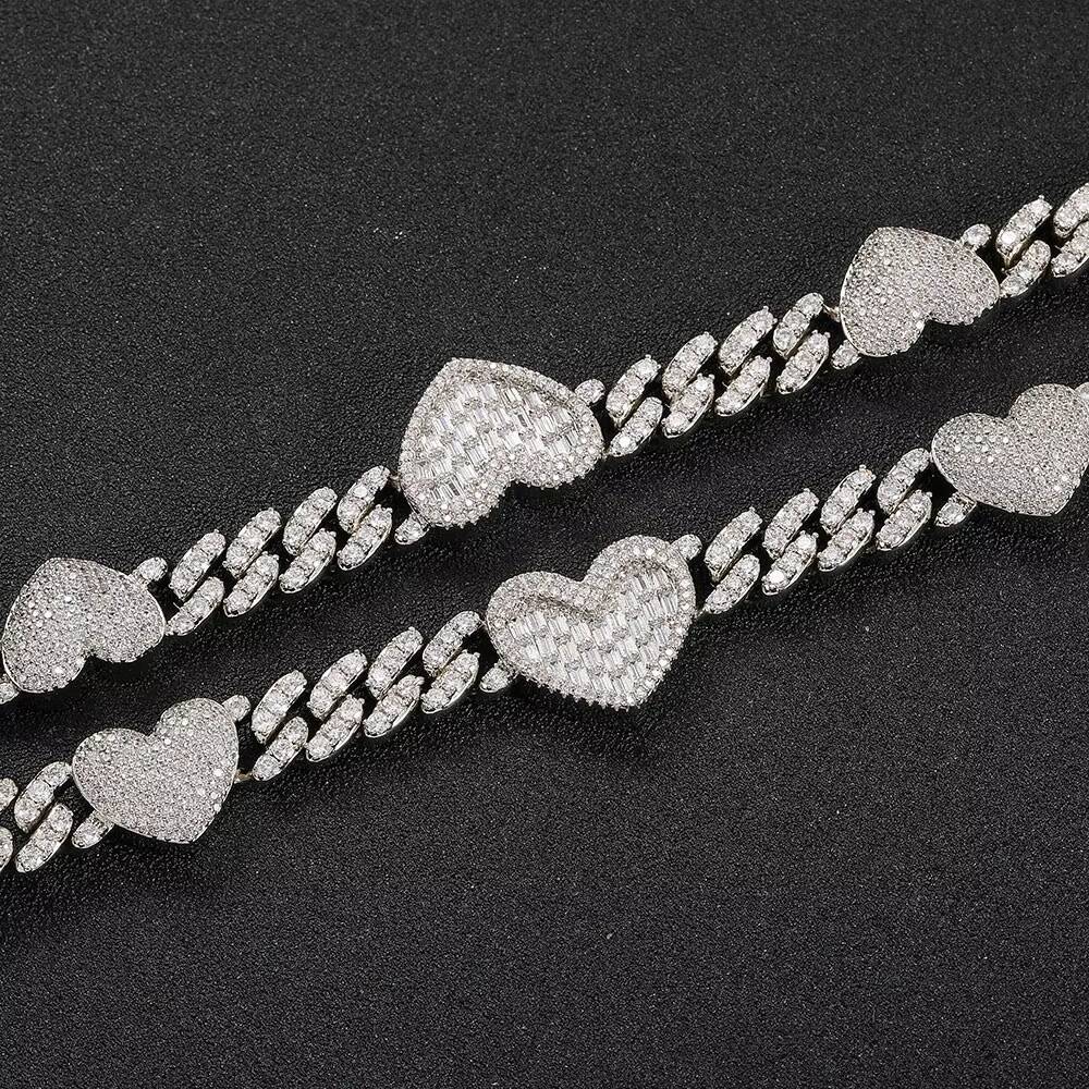 NUOYA Custom Heart Cuban Choker Necklace Iced Out Bling Moissanite White Gold Plated Cuban Link Chain Fashion Jewelry for Women