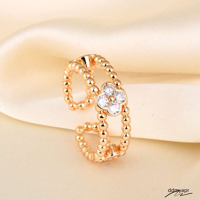 Colleactions Style Dia-Encrusted Kaleidoscope Four-Leaf Clover For Women Fashionable Ddmyday High-End Open Ring Ddmyday