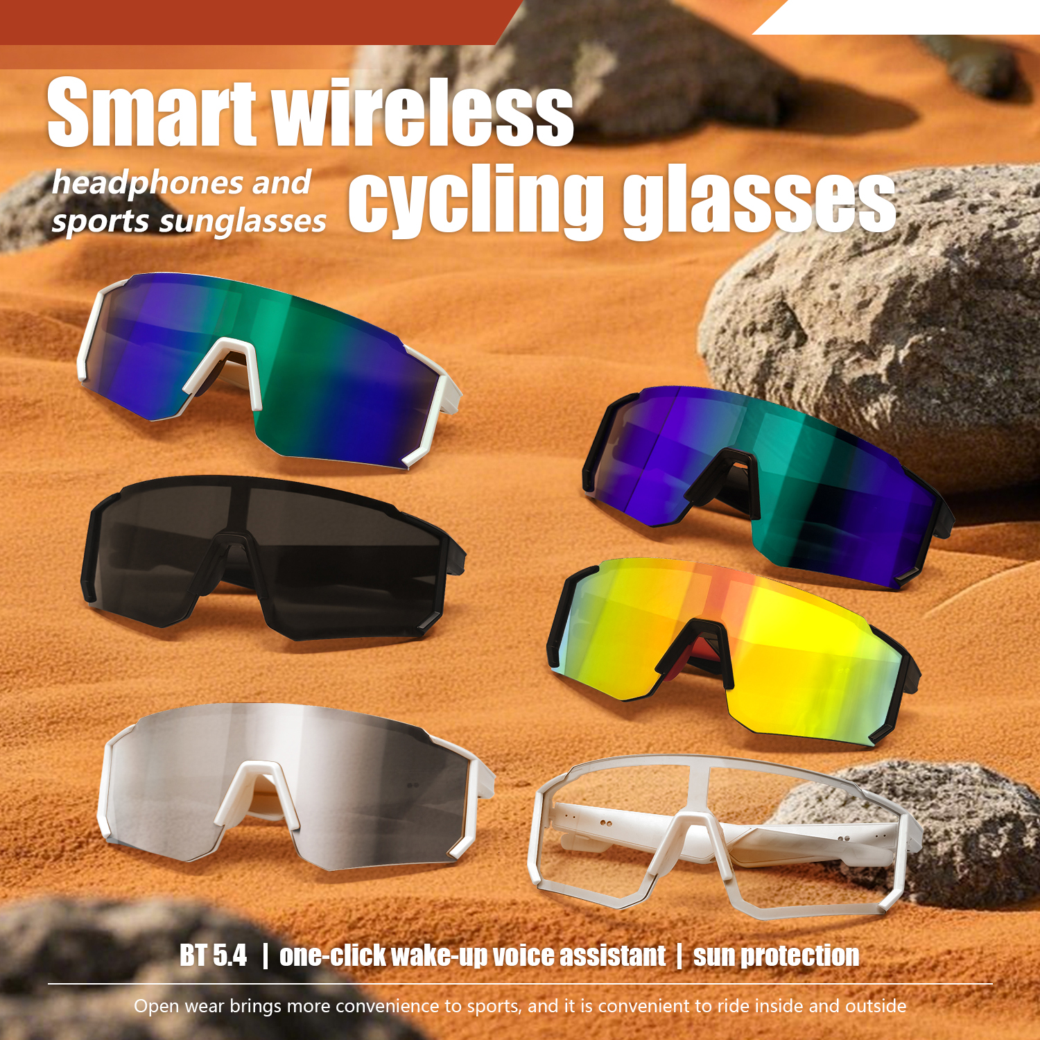 QY-Pro1 Bluetooth Smart Cycling Glasses with AI voice assistants Call Control immersive sound effects UV400 sand prevention corrosion protection Sungl