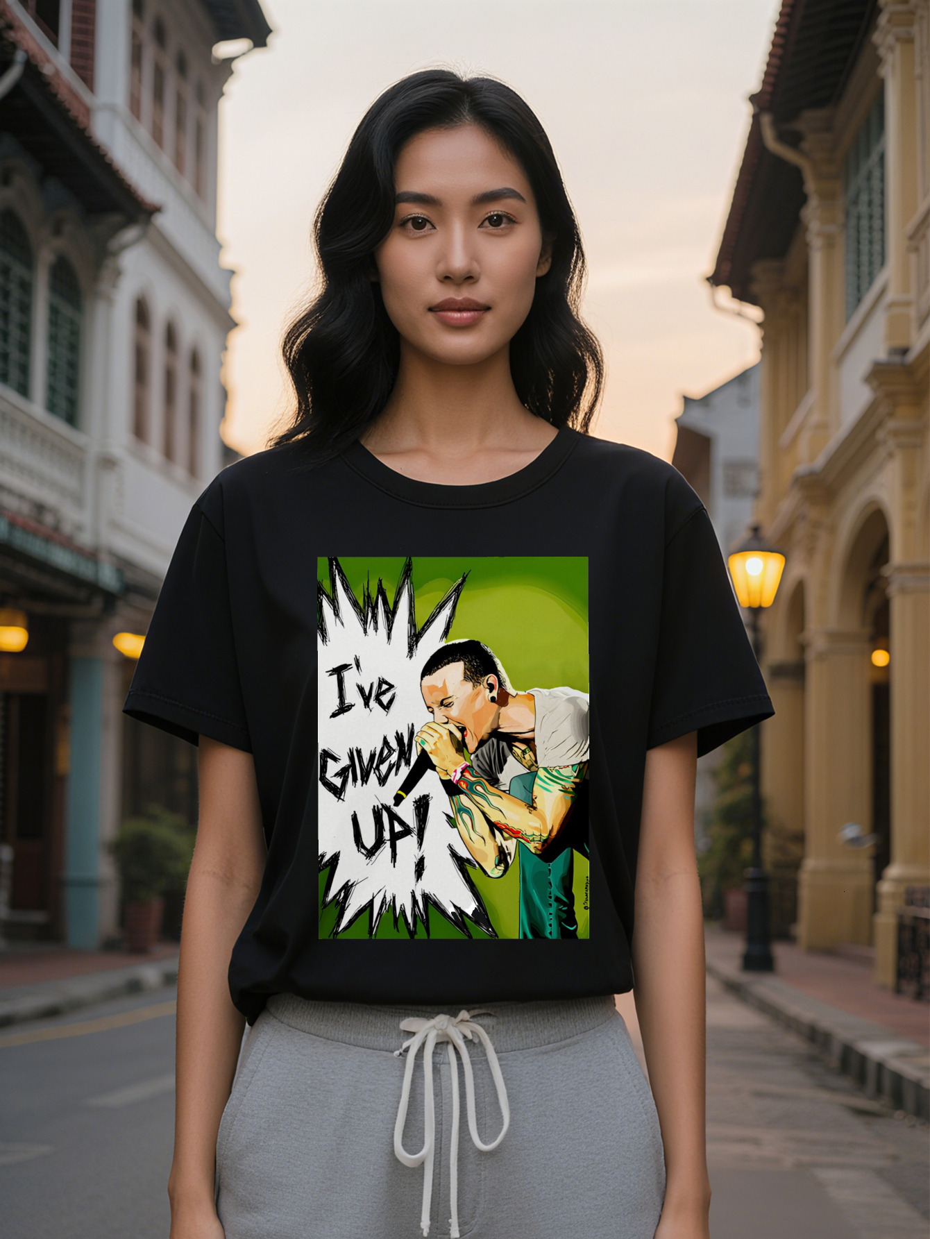 Large XL Lady Casual Crew Neck T-Shirt with Microphone Print I've Given Up Design Lightweight Stretchy Perfect for Summer Plus Size