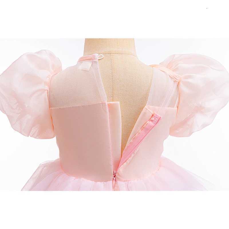 Girls Summer Princess Dress Bubble Sleeve Rainbow Cake Saree Kids Casual Halloween Party Dress Size 100-150 Z250904