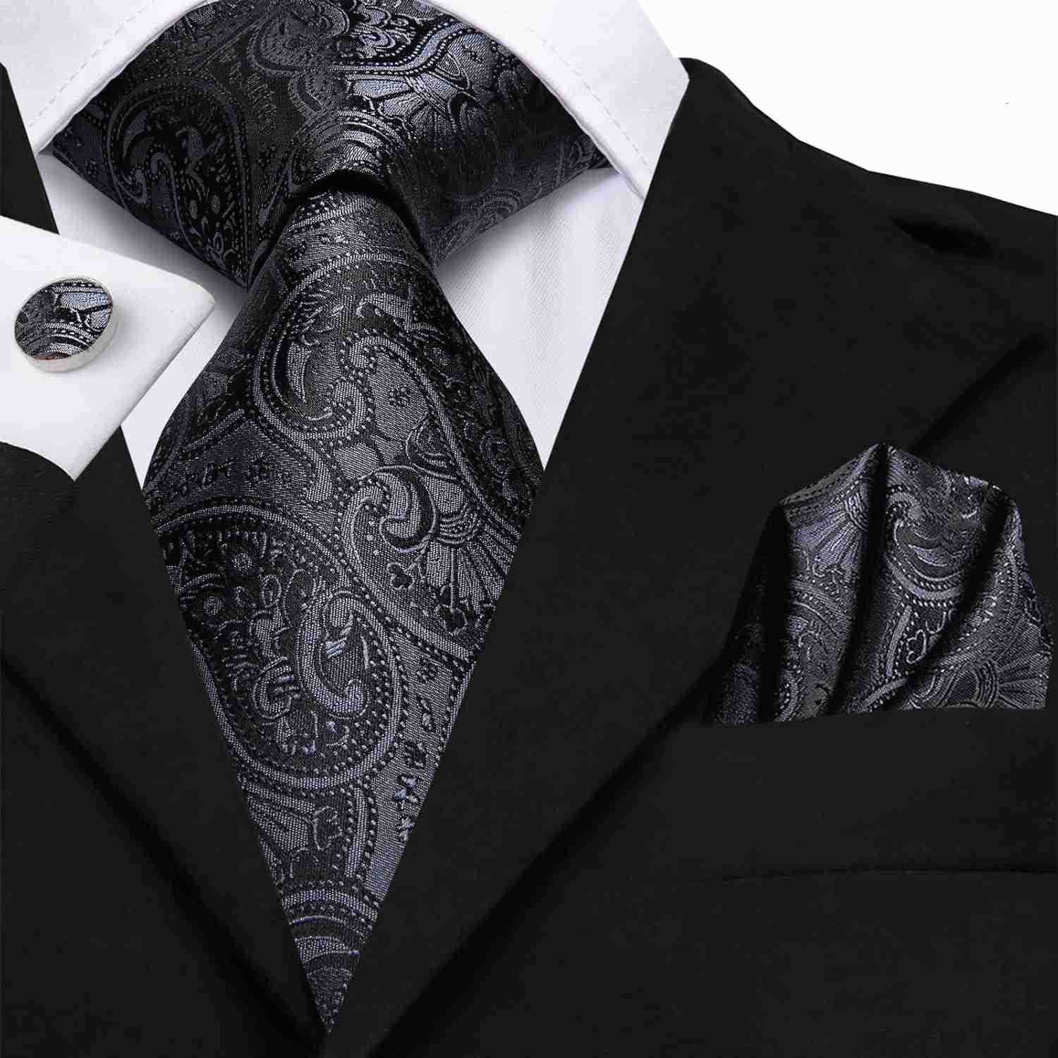Men 63inches Tie Set Extra Long Necktie Paisley Tie Pocket Suqare Cufflinks Big and Tall Men TieW250904