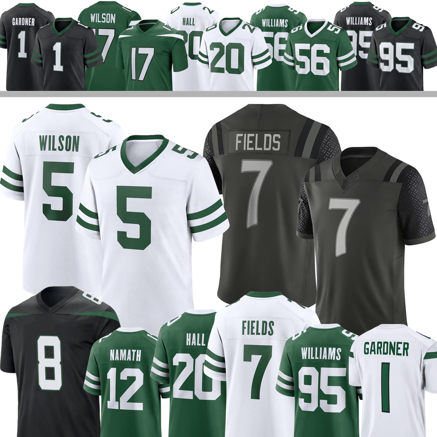Custom Football Jersey Justin Fields Garrett Wilson Breece Hall Sauce Gardner Williams Allen Namath Edwards Corley Martinez Ruckert Taylor Cisco Youth Women