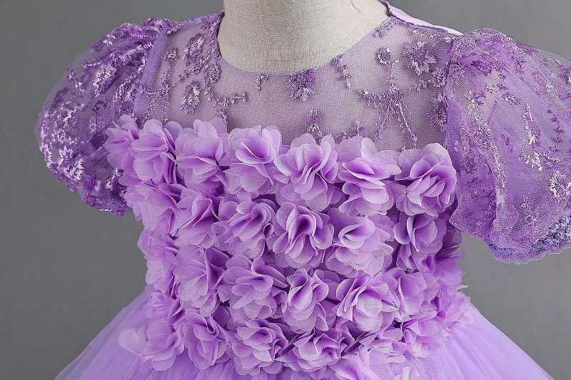 New Birthday Party Ball Girl Princess Dress Lace Petals Wedding Dress Princess Dress Girl Tail Childrens Elegant Evening Dress Z250904