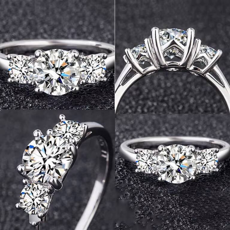 Hot Pretty Jewelry 925 Sterling Silver Moissanite Round Wedding Diamond Womans Eternity Ring