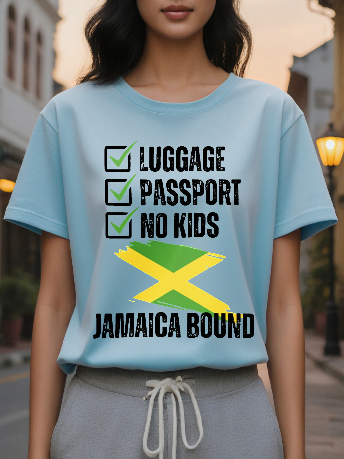 Jamaica Print T-shirt Short Sleeve Crew Neck Casual Top for Summer Spring Women's Clothing