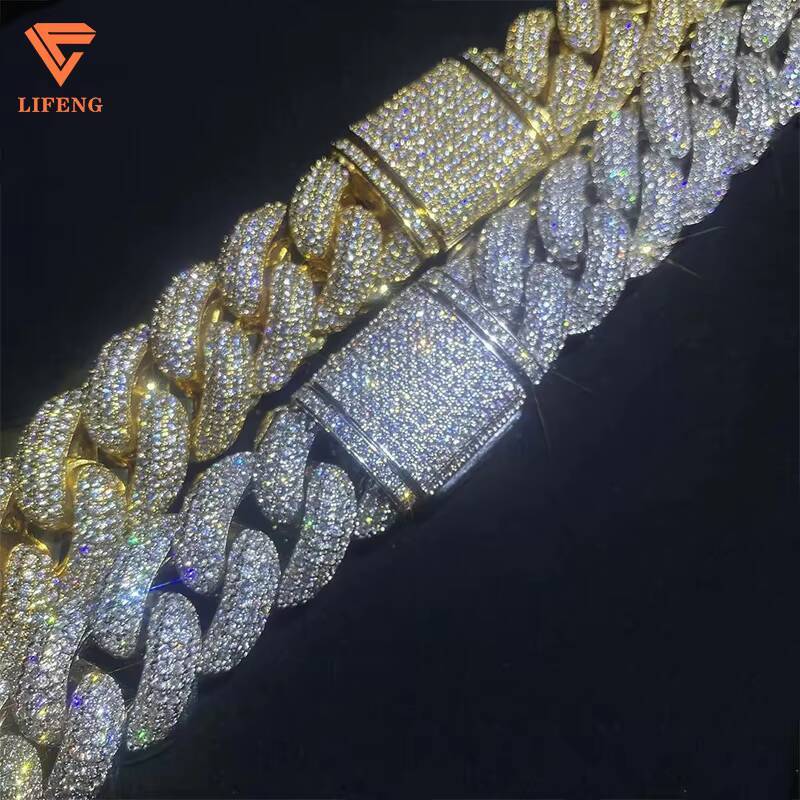 Custom 20mm 5Rows 925 Sterling Silver Gold Plated Cuban Link Chain Mens Full Iced Hip Hop Diamond Moissanite Fine Necklaces