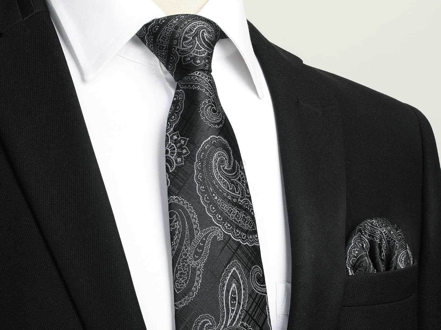 Ties for Men Classic Floral Tie and Pocket Square Elegant Silk Necktie Handkerchief Set Wedding PartyW250904