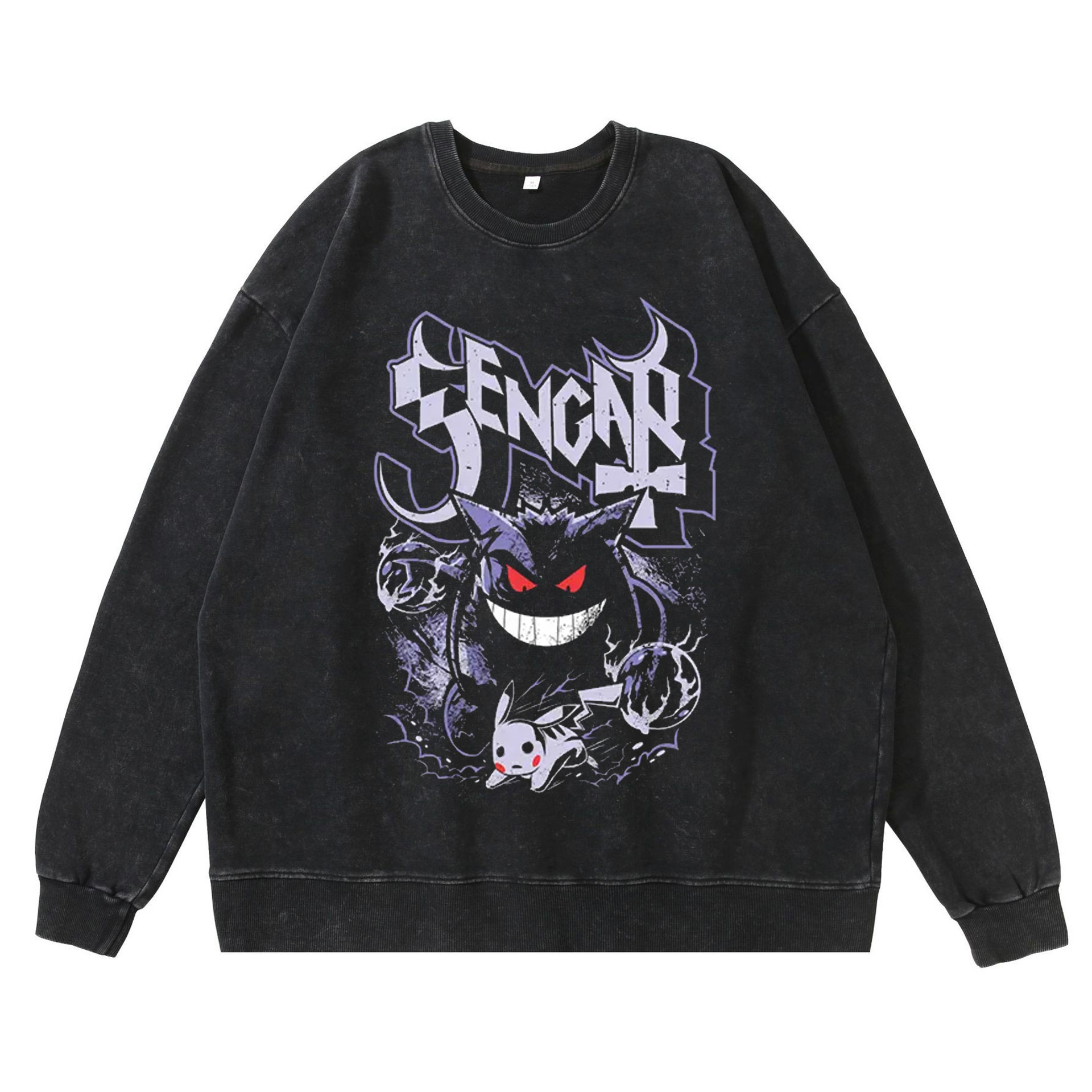 360g Heavyweight Washed Vintage Haunter Anime Street Retro Cotton Hoodie Streetwear Crewneck Hoodie - TT8265