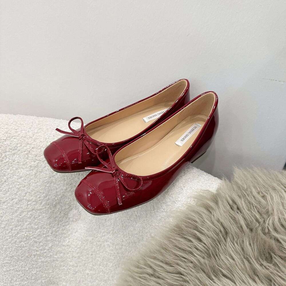 Women's Hidden Wedge with Bowknot, Square Toe, Flat Ballet Flats, Sweet and Versatile, Suitable for Outdoor Wear, Elegant Shallow Mouth Single Sh