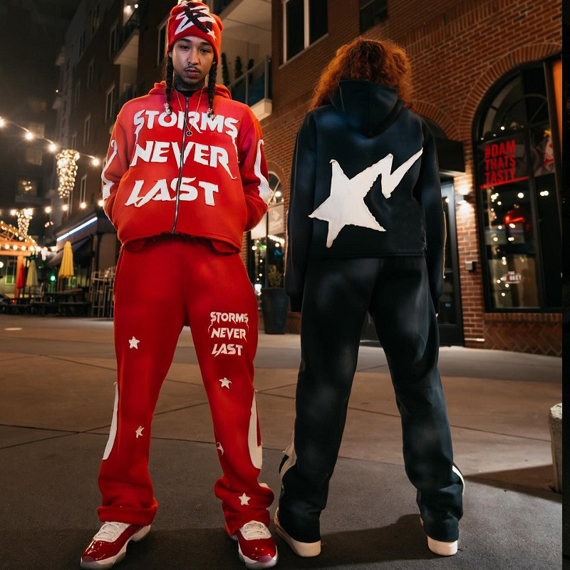 Mens Designer Fashion Streetwear Personalized Applique Letter Print High-Street Hip-Hop Style Full-Zip Cardigan Hoodie Tracksuit Pants Set