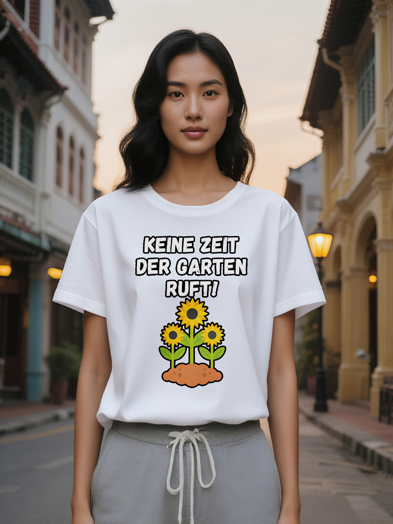 Large XL Lady Casual Crew Neck T-Shirt with No Time The Garden Call Vibrant Suower Green Leaf Design Perfect for Summer Plus Size