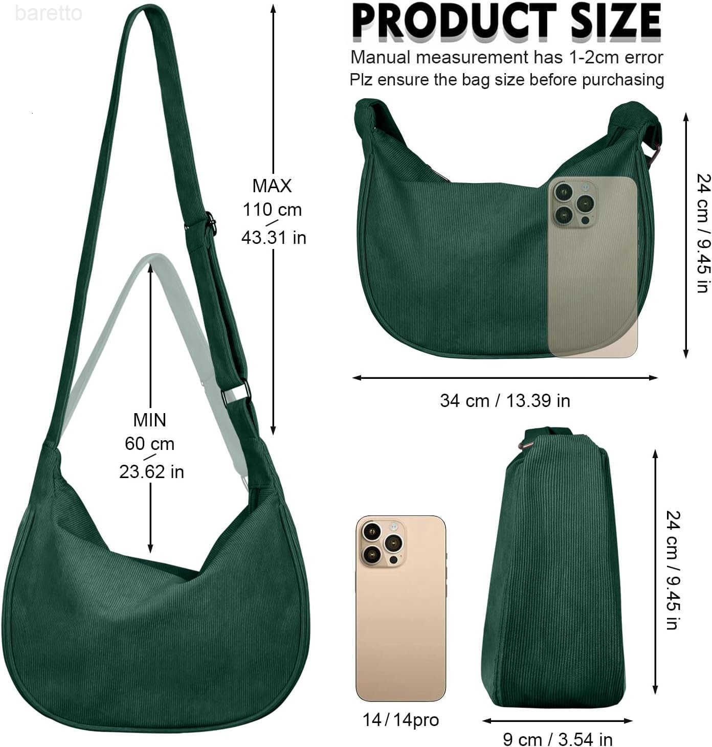 Corduroy Crescent Crossbody Bag for Women Men Small Sling Hobos Dumpling Bag Crescent Purse M250903