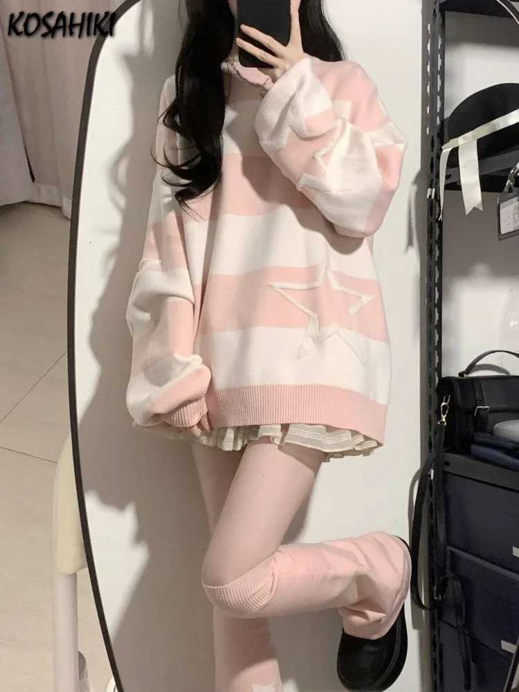 Japanese Contrast Color Star Sweaters Grunge Fashion All Match Streetwear Sueter Mujer Sweet Y2k Aesthetic Loose Jumpers Women M250904