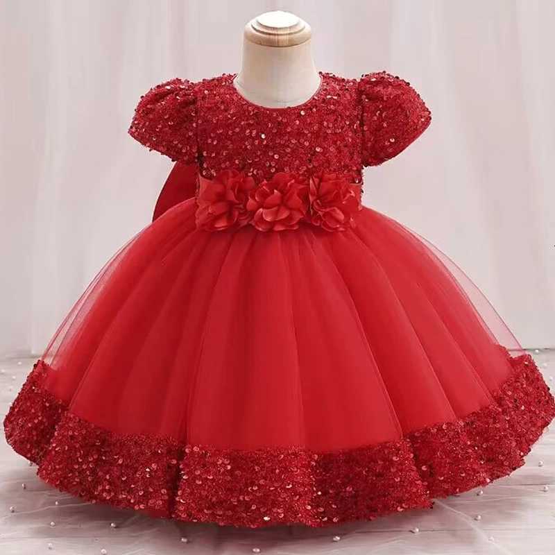Elegant floral bow and fluffy sleeves princess dress with sequins suitable for special occasions of baby girls birthday dress Z250904