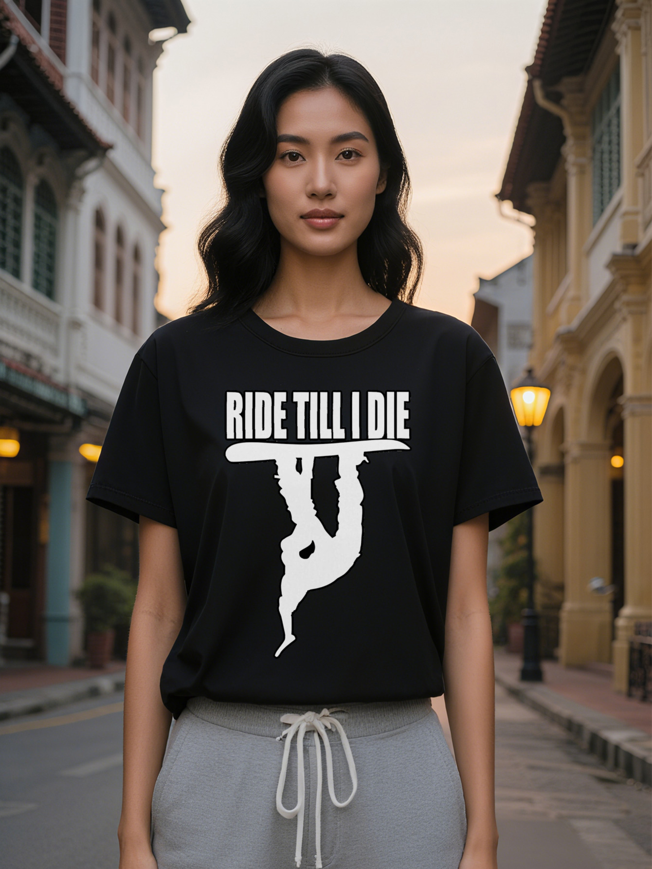 Large XL Lady Ride Till I Die Skateboarder Graphic T-Shirt Black Round Neck Short Sleeve Summer Style Perfect Gift for Plus Size