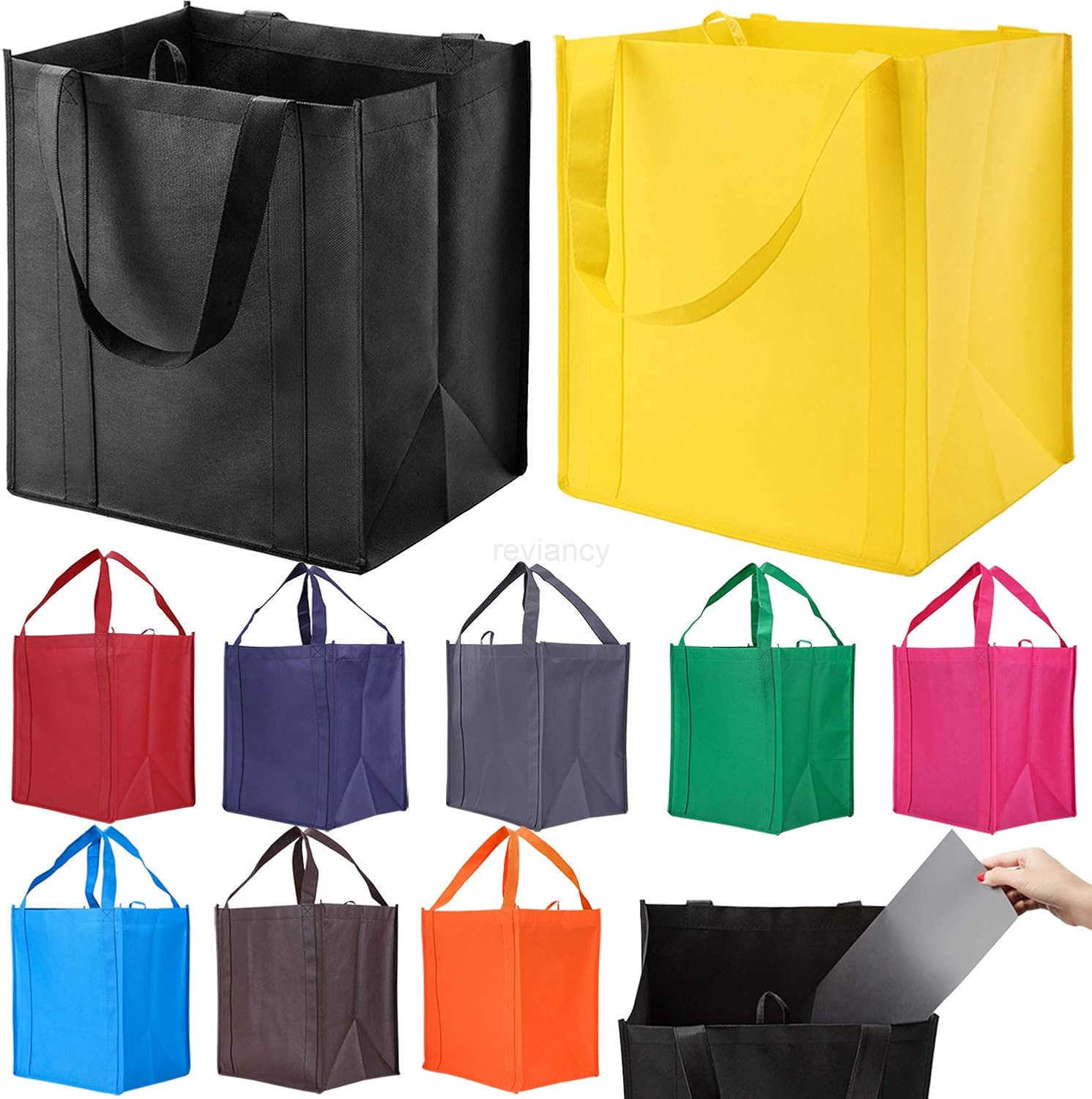 10 Pack Reusable Reinforced Handle Grocery Bags Heavy Duty Large Shopping Totes with Thick Plastic Bottom can hold 40 lbsW250904