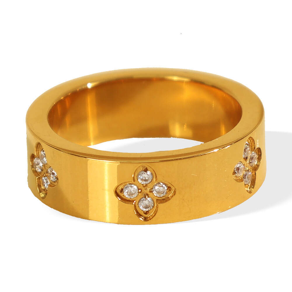 INS Style Simple Versatile Gold-Plated Diamond-Studded Gold Four-Leaf Clover Ring Jewelry