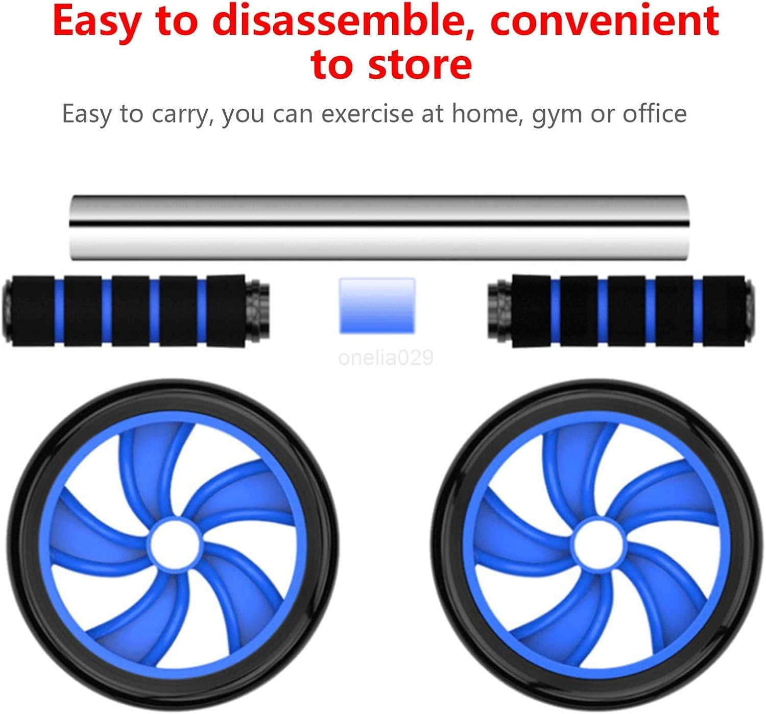 Ab Roller Wheel Dual Wheel with Thick Foam Grip Handles Blue and Black W250904