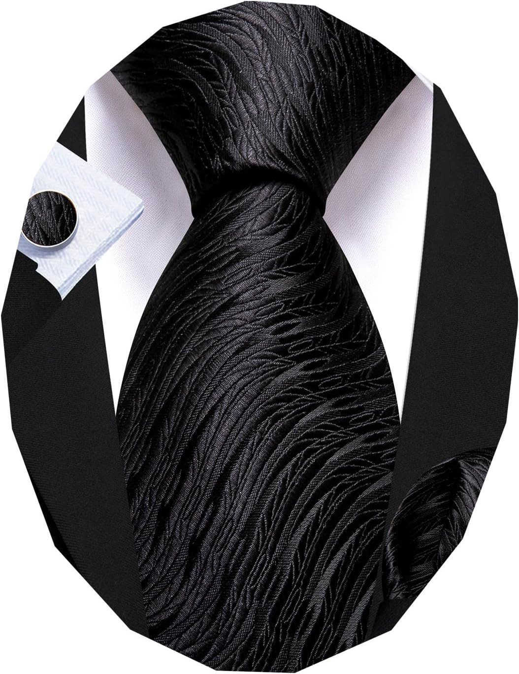 Man Stripe Ties Set Silk Woven Pocket Square Necktie Cufflinks Formal Party BusinessW250904