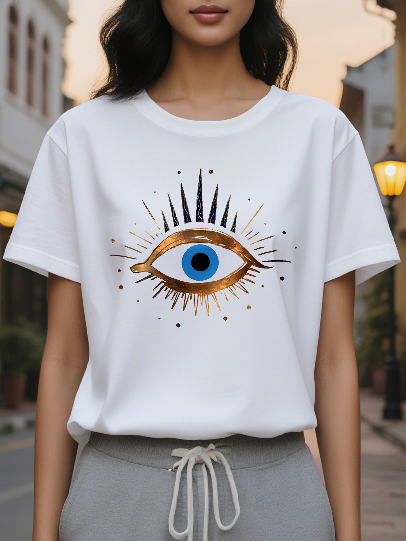 Graphic print T-shirt, short sleeve, round neck, casual top for summer and spring women's clothing