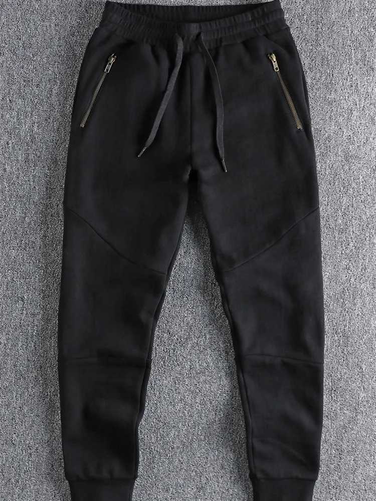 Autumn Winter American Retro Thick Sweatpants With Velvet Mens Pure Cotton Washed Heavyweight Knitted Sports Ankletied PantsXJ250904