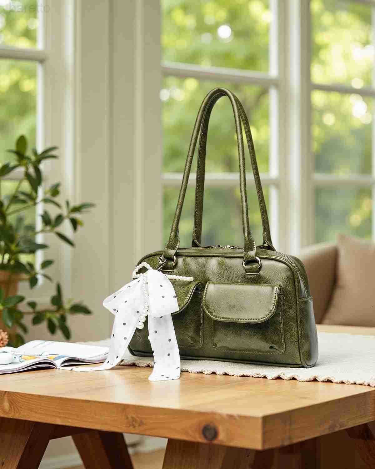 Y2K Shoulder Purses for Women Trendy PU Leather Retro Boston Handbag Lightweight and Versatile for Work and Travel M250904