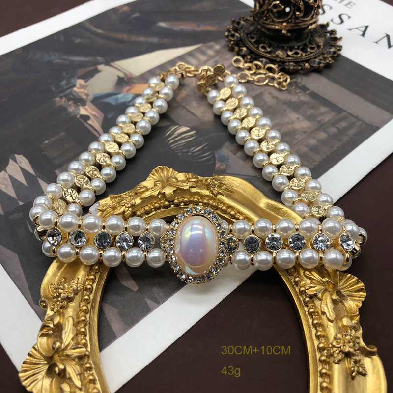 Luxury Necklaces Designer Jewelry Vintage Multilayer Pearl Chokers for Women Mabe pearl colorful Crystal Necklace Evening gown accessories Holiday gif