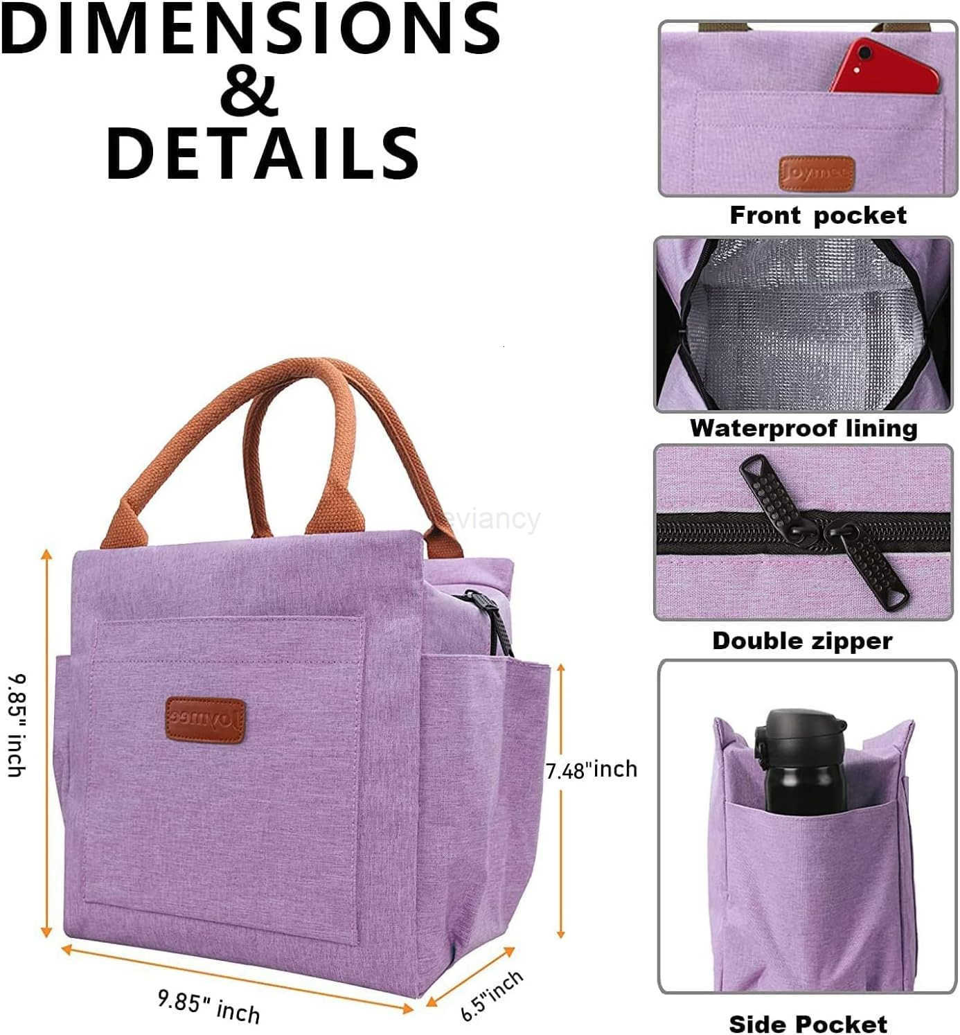 Lunch Bag Women Insulated Lunch Box Reusable Leakproof Large Spacious Cooler Tote for Women Men Adult with Bottle Holder and Side Pockets for Work Off