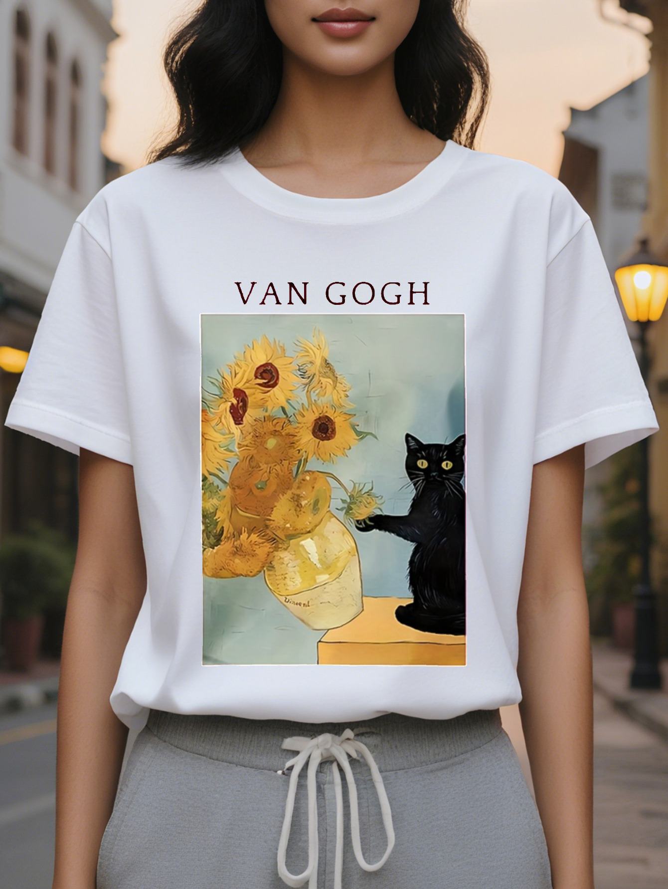 Women's Inspired Pink T-Shirt Translucent Round Neck Short Sleeve Top Printed with Sunset Starry Night Letters Casual