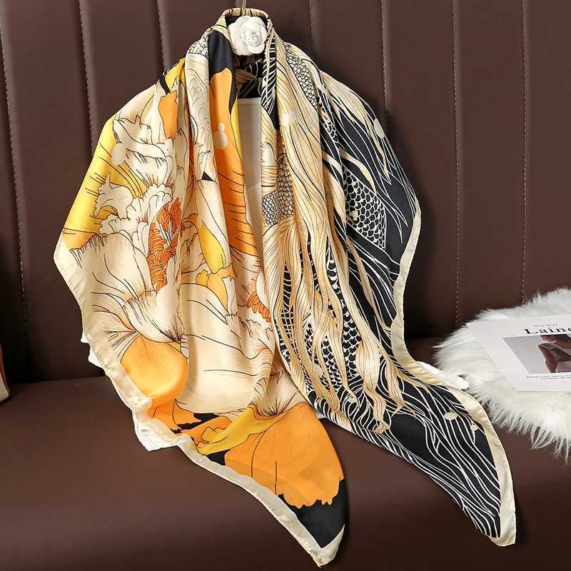 110cm Large Shawl Silk Square Scarf for Wen Luxury Print Hijab Bandana Muslim band Wrap Beach Stos Foard Echarpe 2025 G250904