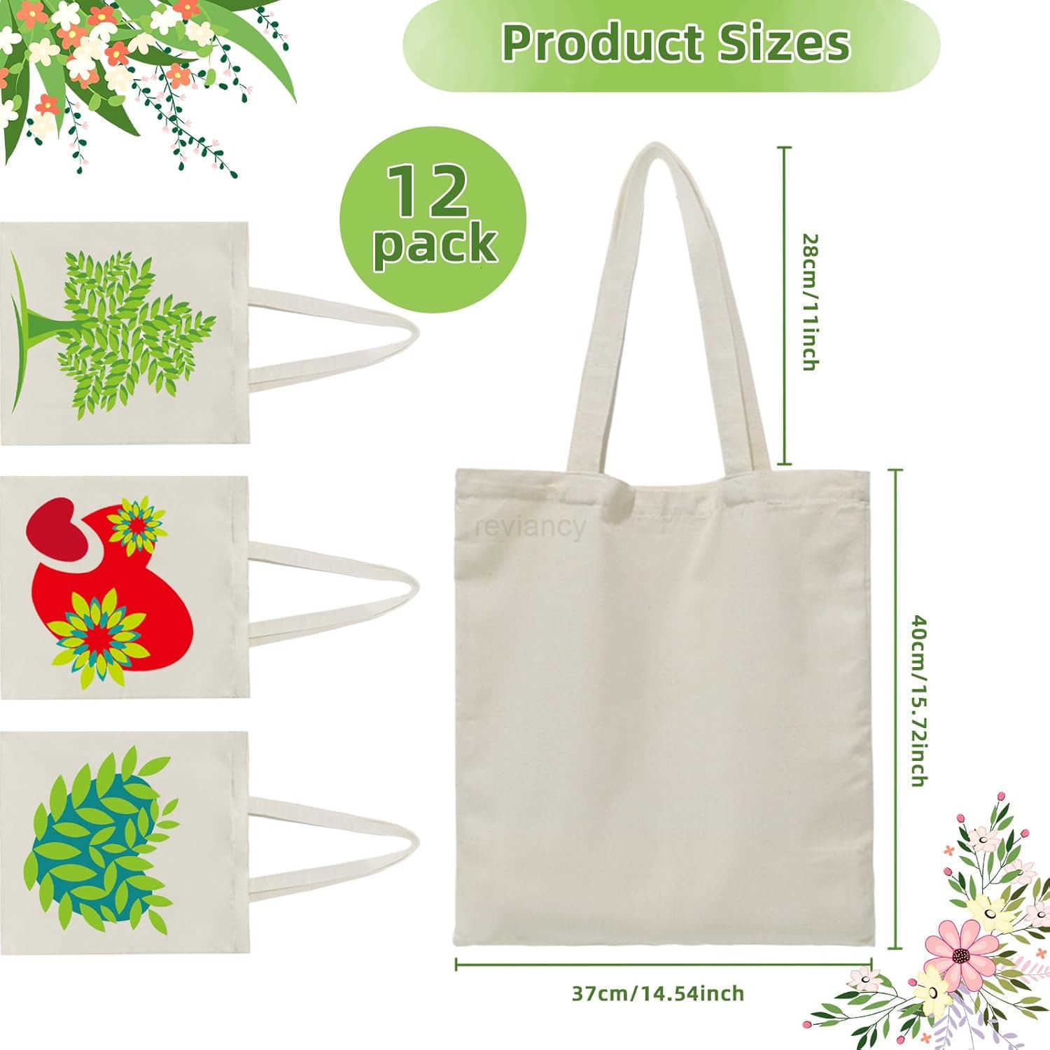 6 I 12 I 24 Pack Canvas Tote BagsReusable Blank Canvas for Shopping BagsGrocery BagsDIY Gift BagsW250904