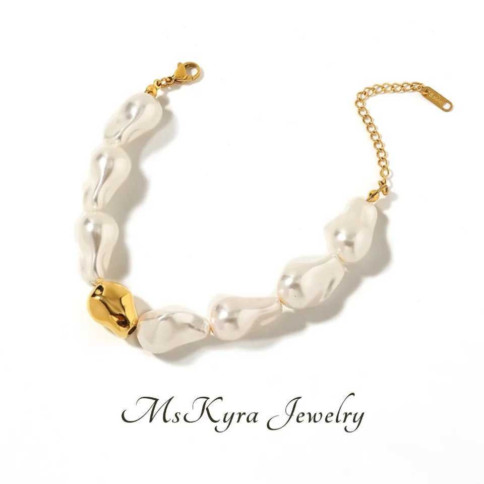 18k Gold Color Baroque Pearl NonOxidation Chunky Stud Bracelet Jewelry for Women Y250904