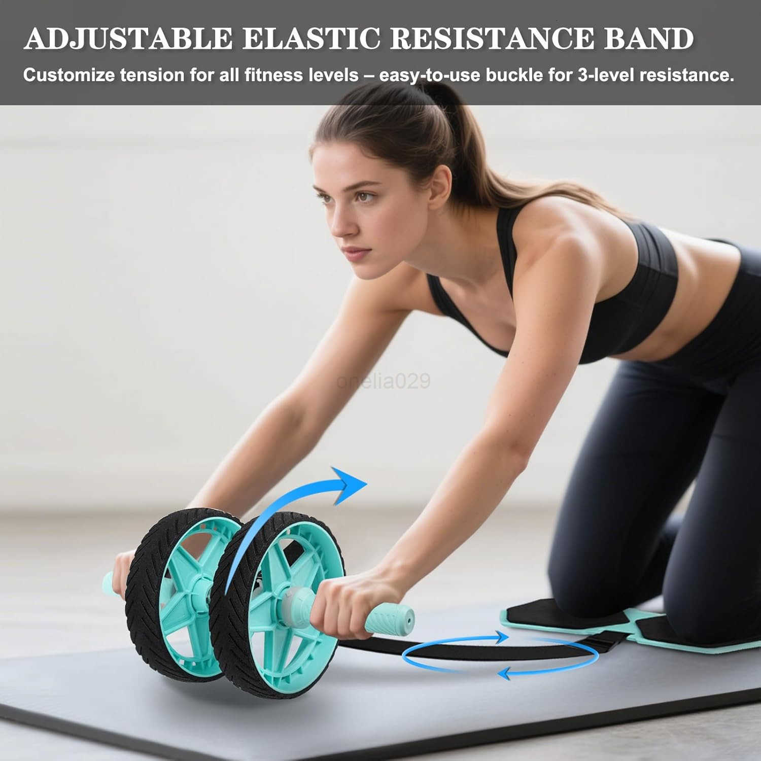 2025 New DoubleWheel Ab Roller for Core Training Rebound Design with Adjustable Elastic Band Silent NonSlip Wheels Detachable Build Knee Pad Bands Hom