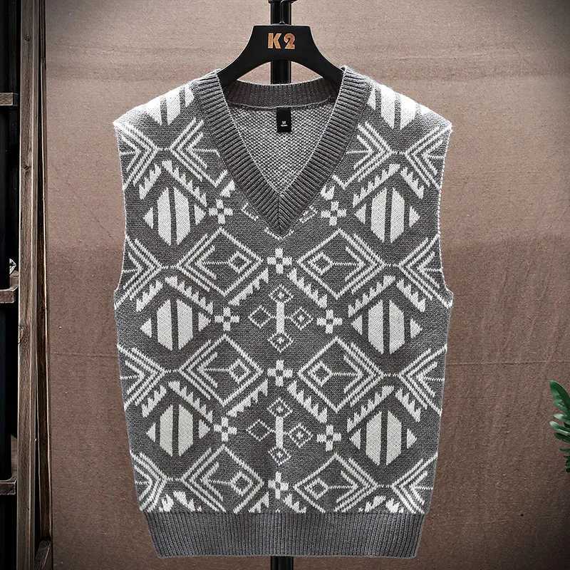 Mens V Neck Knit Vest Intricate Ethnic Pattern Vintage Style Layer Friendly Daily Campus Leisure Office WearXJ250904
