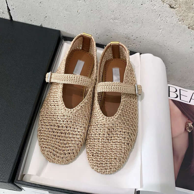 Sheepskin Version ~ Designer Shoe One-Strap Flat Handwoven Ballet Genuine Leather Shallow Mouth Mary Jane Single Shoes for Women Trendy