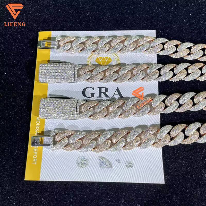 Lifeng Jewelry 18mm TwoTone Cuban Link Chain VVS Moissanite Bubble Hiphop Pass Diamond Tester Sterling Silver Cuban Necklace