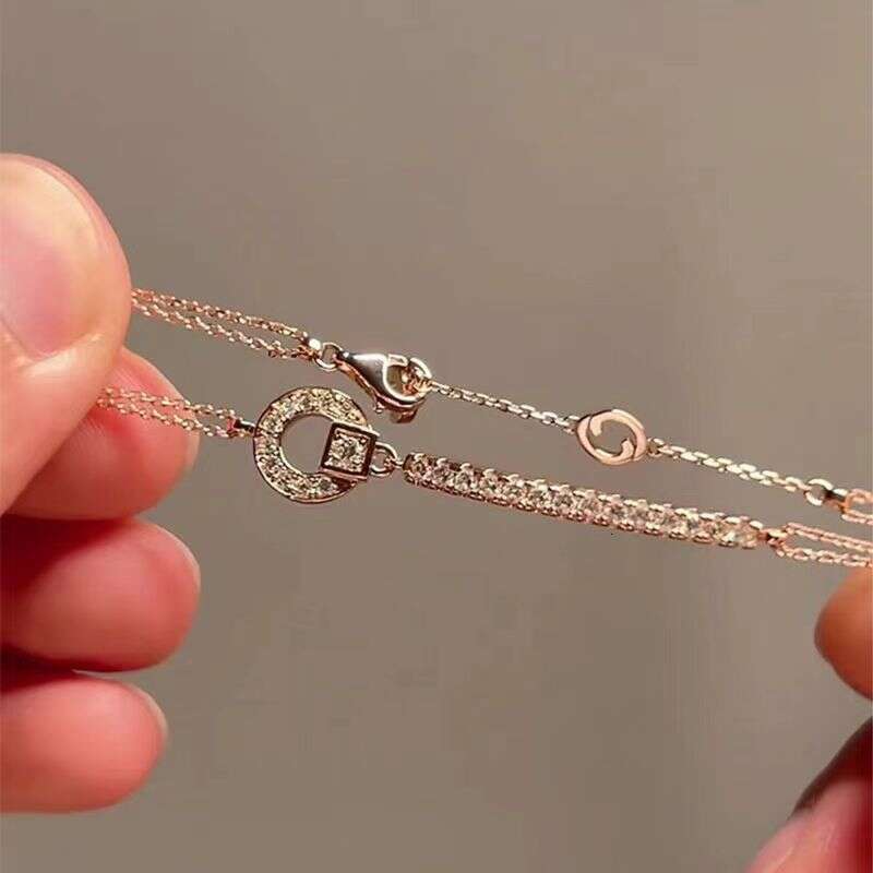 DHpet 2025 New Retro Rose Gold Zircon Bracelet, Elegant High - End Sparkling Row Diamond Double - Layer Bracelet, Women's Geometric Fashion Jewel