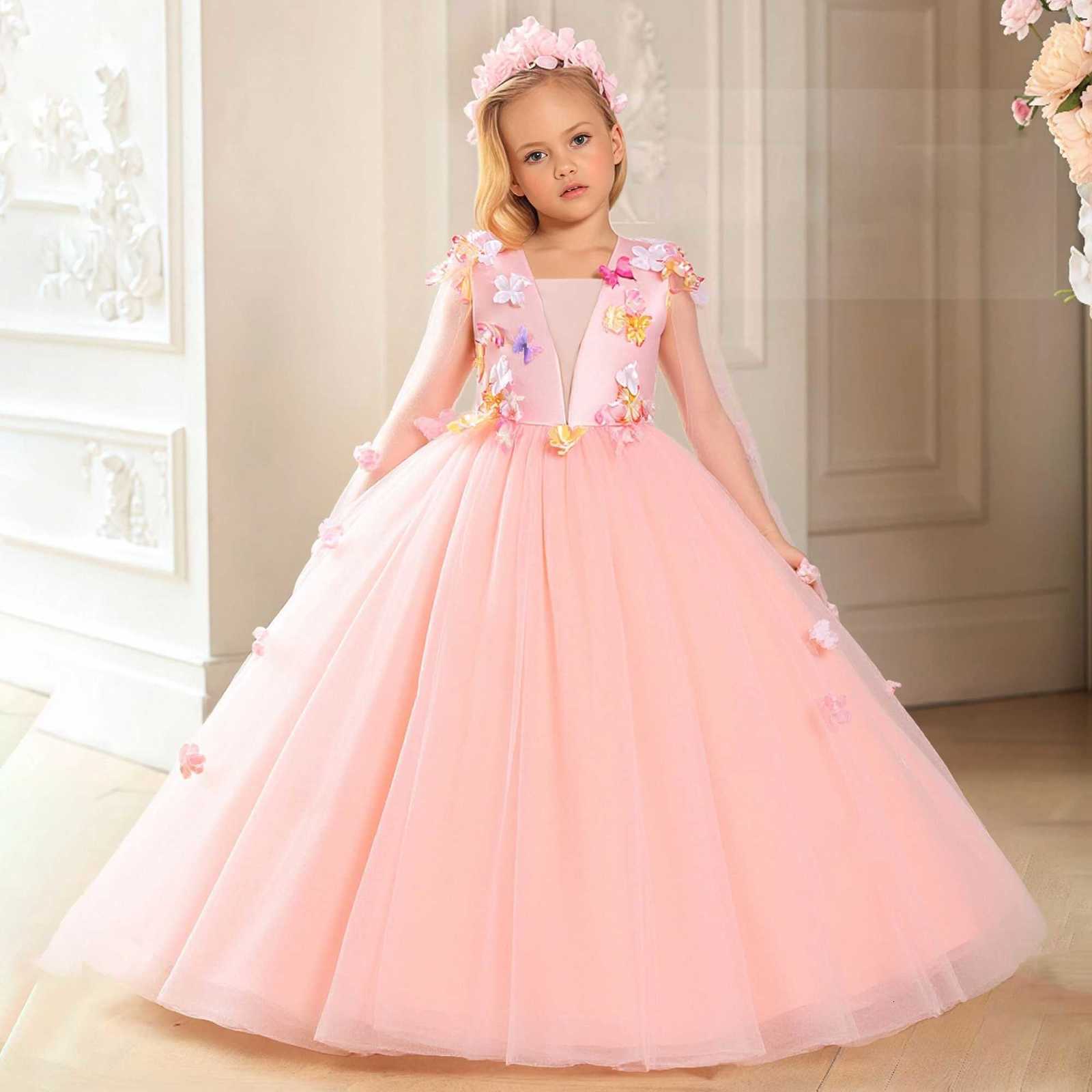 Elegant Flower Bridesmaids Party Girls Dress Vintage Wedding Birthday Princess Prom Dresses Girl Gala Baptism Evening Prom Gown Z250904