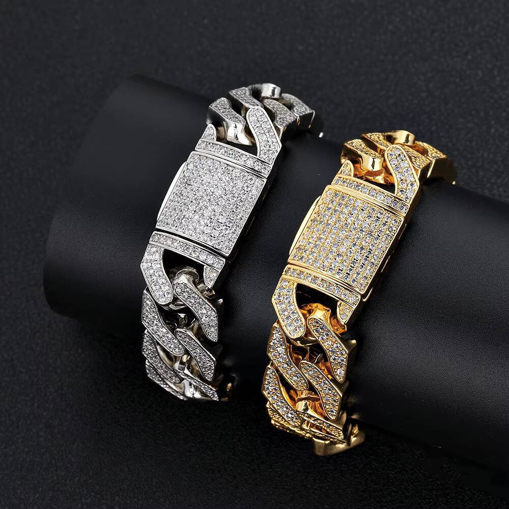 NUOYA Women Bling Moissanite Stone Cuban Link Bracelet Gold Plated Iced Out Diamond Cuban Chain Bracelet Fashion Jewelry