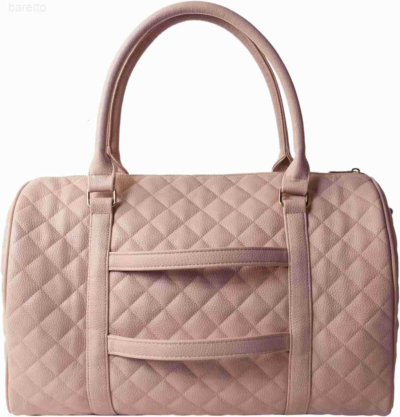 Womens Quilted Weekender Duffle Carry Bags Overnight Travel Handbag Shoulder Tote Trolley Handle Luggage TSA Approved Bag Quad Duffle 43 Pink03 M25090