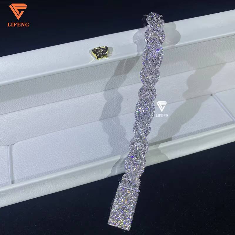 Hip Hop Fine Chain Link Bracelets 925 Silver Custom Eyes Design Infinity Bracelet Baguette Moissanite Diamond Charm Bracelet