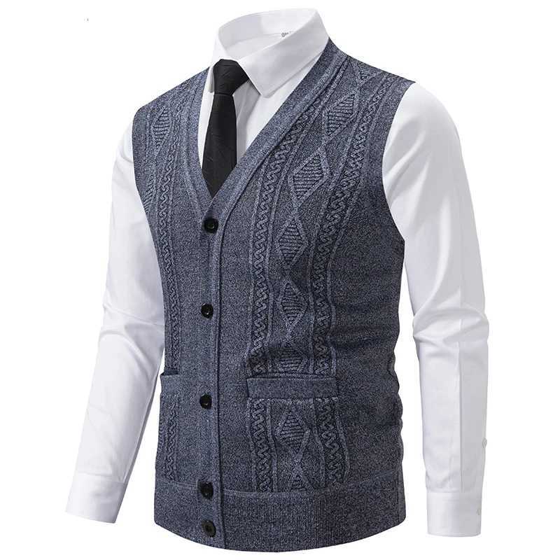 Autumn Winter Warm Slim Fit Knit Vests Men VNeck Solid Color Smart Casual Knitted Waistcoat Mens Geometric Sleeveless Knit VestXJ250904