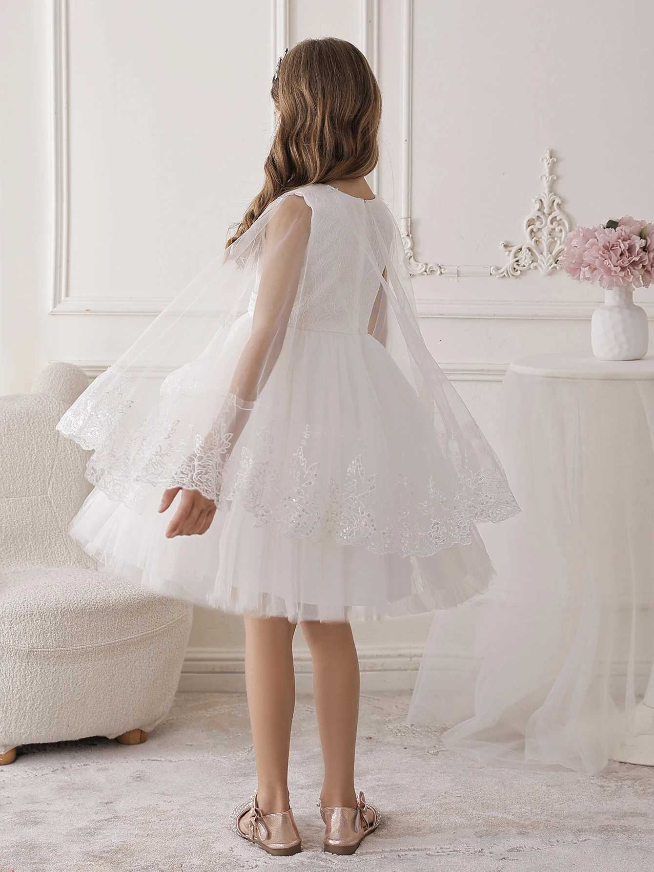 Girls White Gauze Princess Dress Draped Design Childrens Tulle Dresses Suitable for Birthday Party Weddings Z250904