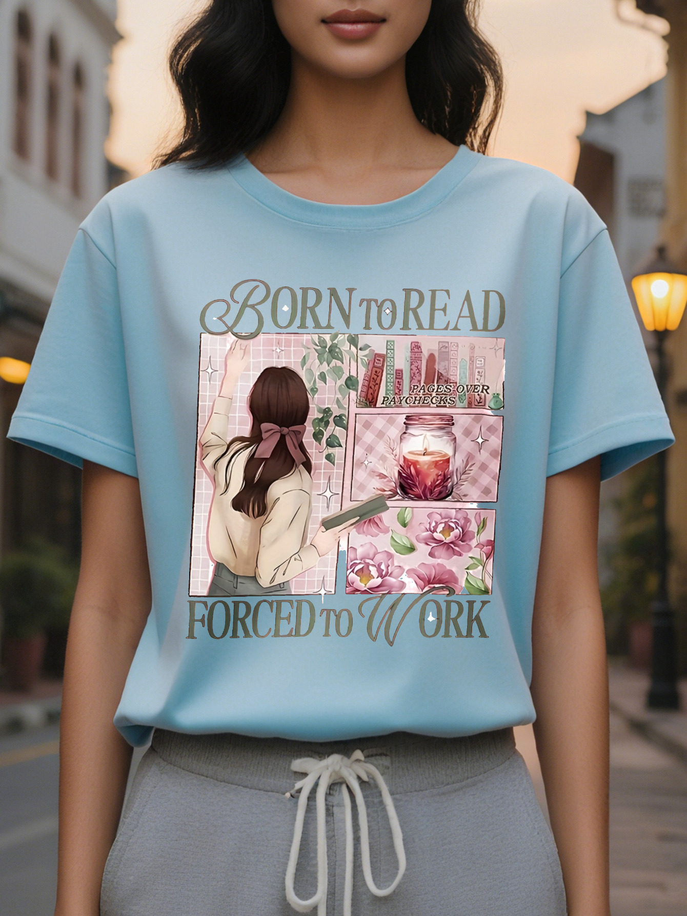 Large XL Born to Read Women S T Shirt Casual Crew Short Sleeve Round Neck Tee with Lover Design Perfect for Spring Plus Size