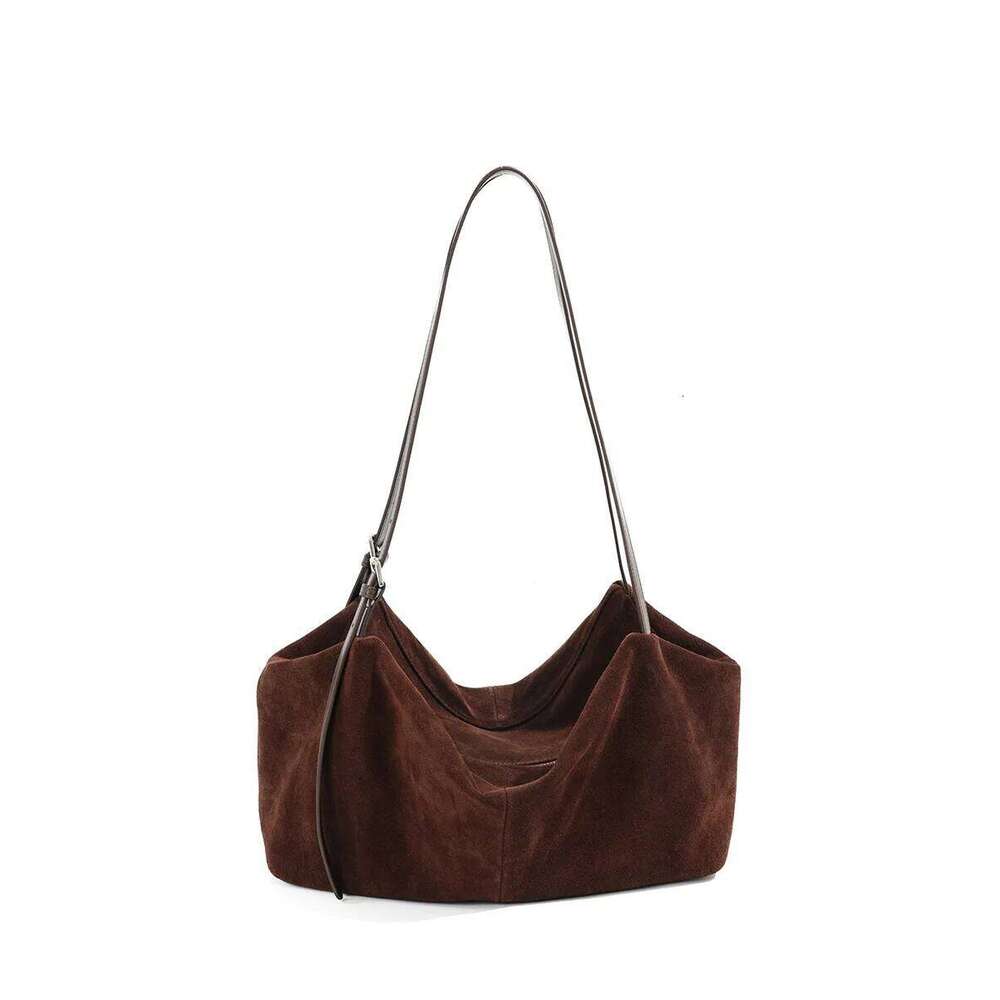 Versatile suede tote for autumn and winter, frosted cowhide, large capacity single shoulder armpit pillow bag